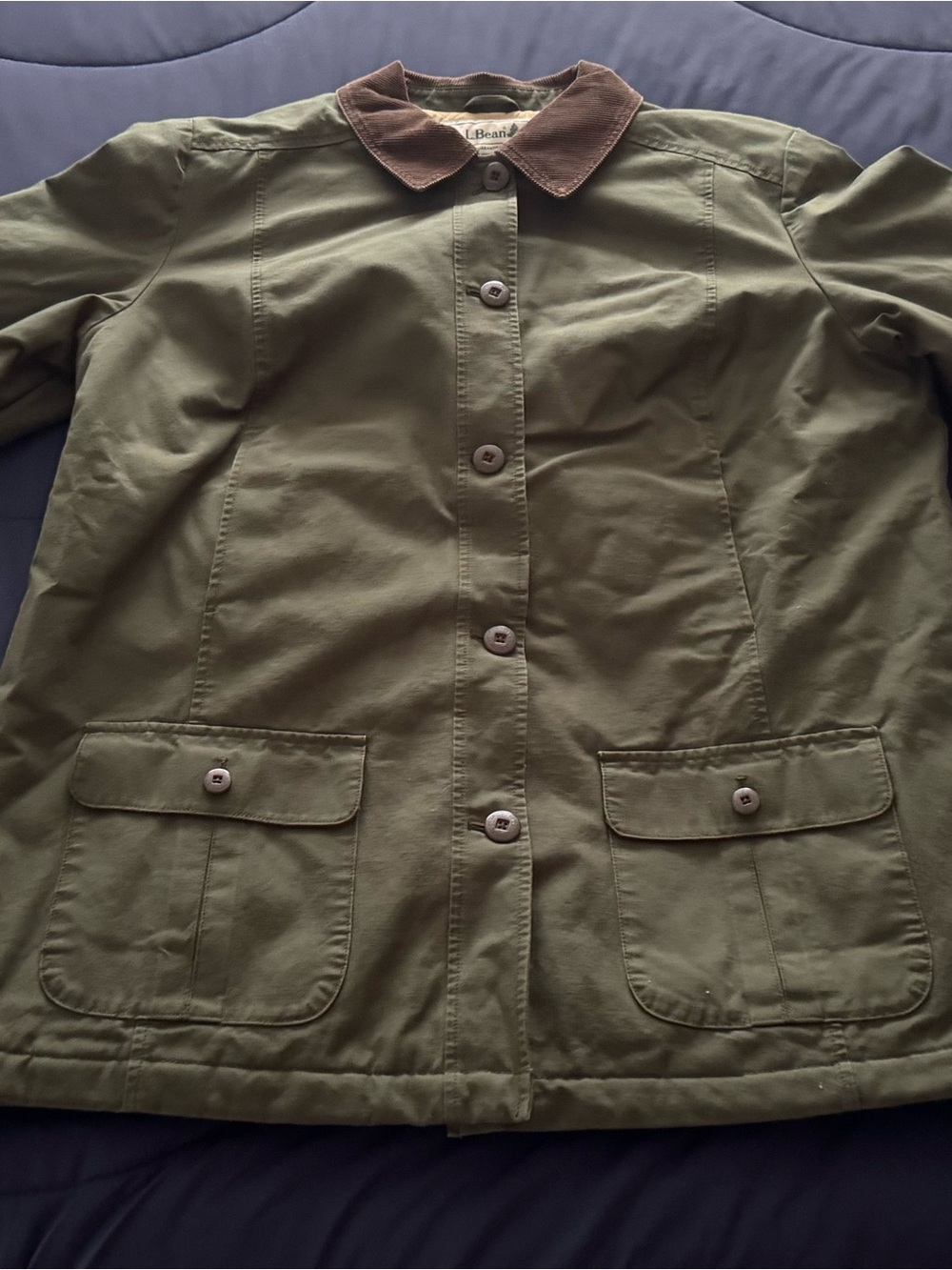 L.L. Bean Olive Green Utility Jacket with Brown Cord Collar